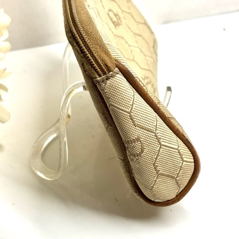 Authentic 1990s CHRISTIAN DIOR Brown Honeycomb Clutch Pouch Cosmetics Bag France